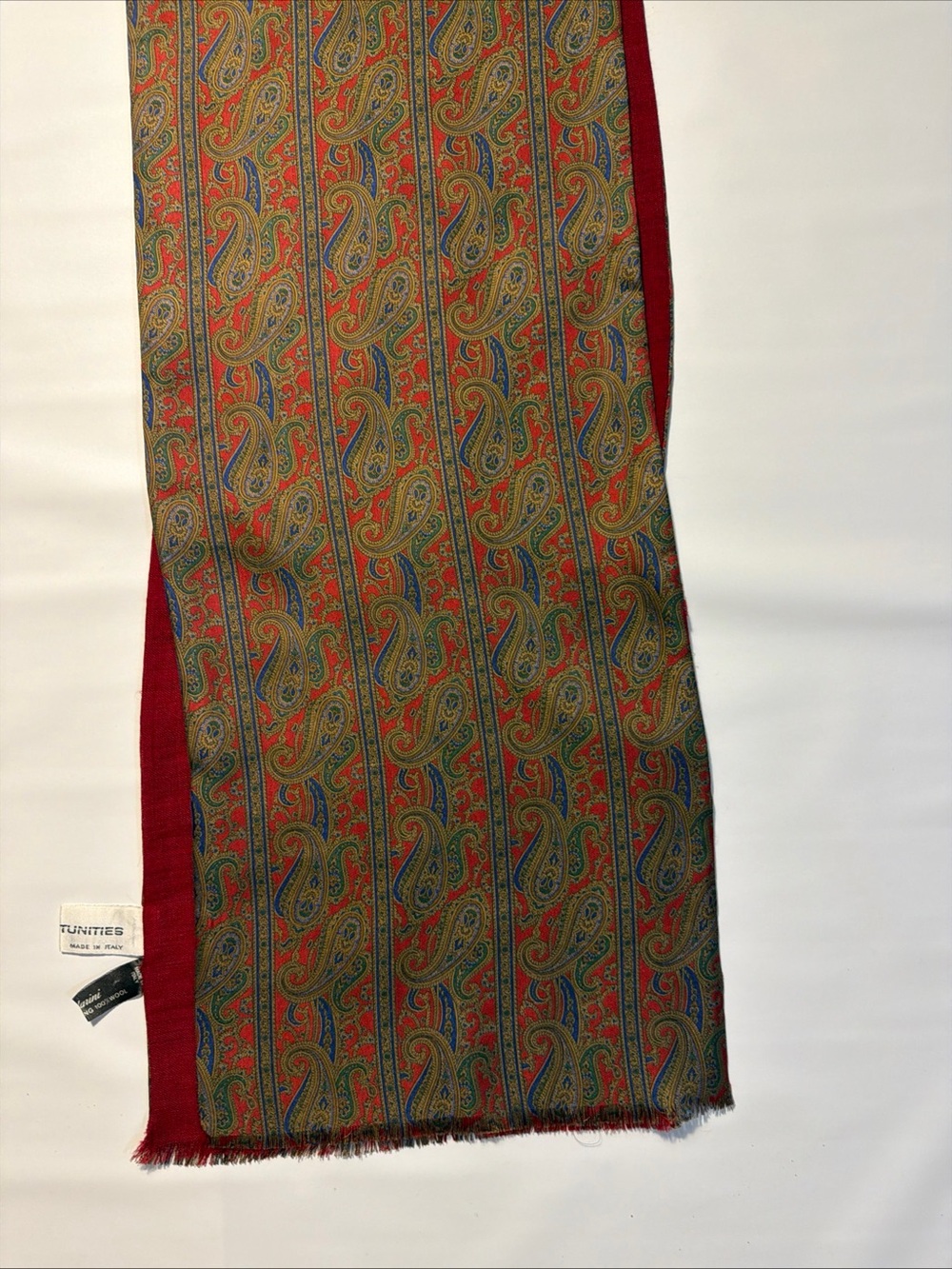 Vintage Opportunity Blue Red Paisley Floral Silk / Wool Opera Scarf Italy